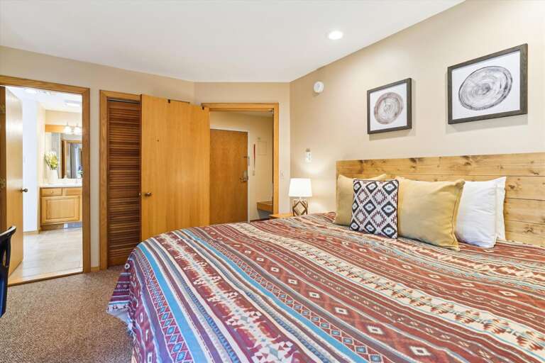 King sized bedroom and attached bathroom.