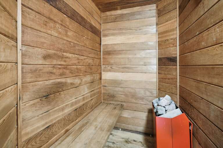 A sauna to enjoy! It seats two comfortably.