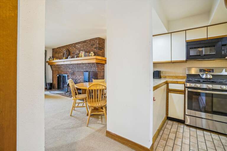 A view of the kitchen and dining area.