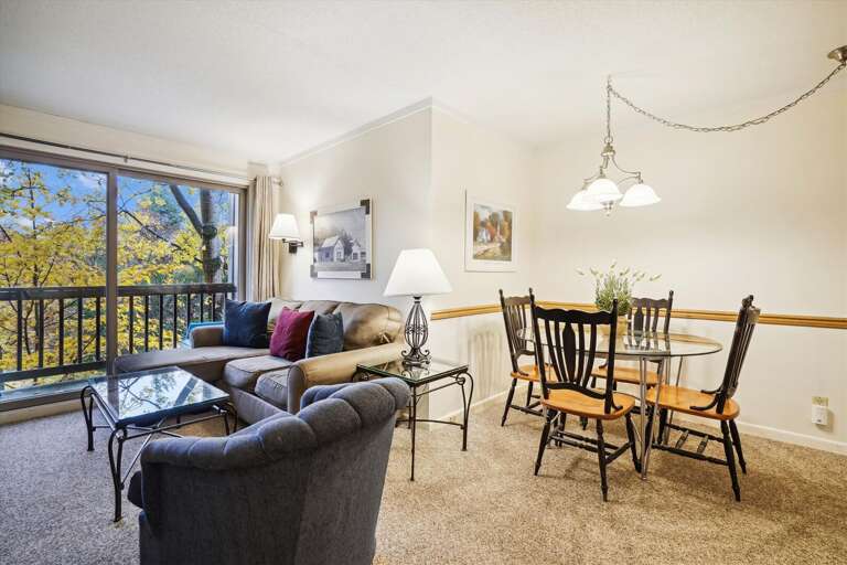 Open floor plan for the main living spaces.  Dining table seats 4 comfortably.