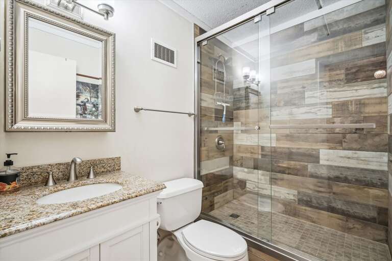 This bathroom has a great Shower.