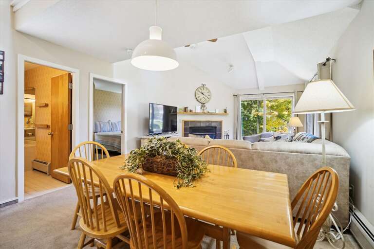 Enjoy your meals in this nicely lit eating area.