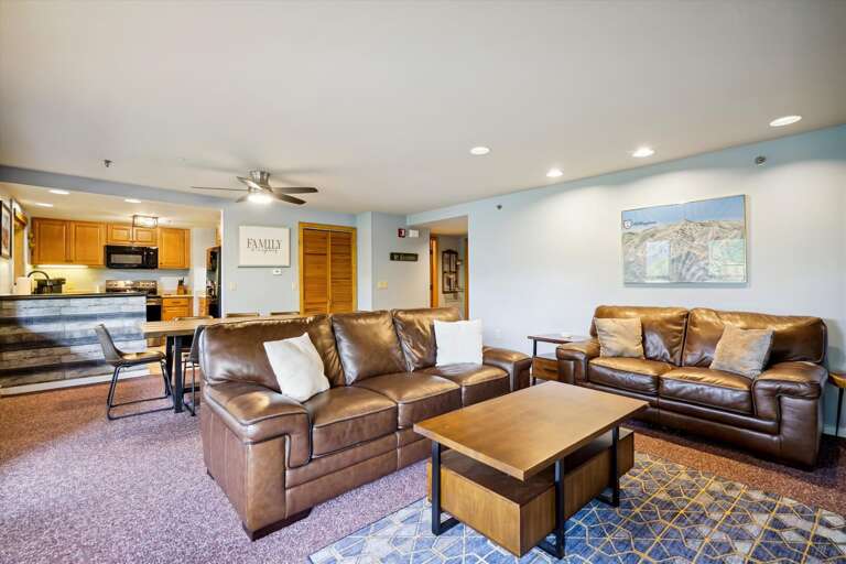 Spacious living room with plenty of seating.