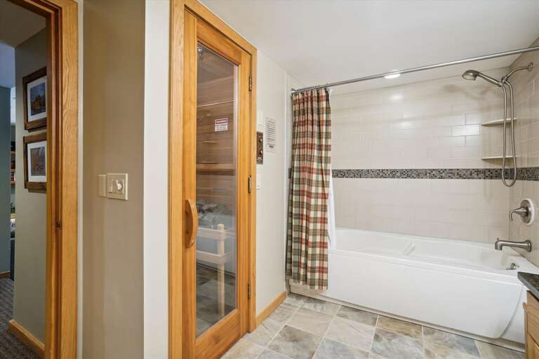 Nicely upgraded and spacious full bathroom with private sauna perfect for 2.