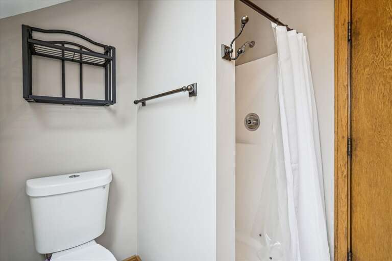 Full bathroom with shower located upstairs for the King bed in the loft.  Enjoy the sauna that seats 2 comfortably