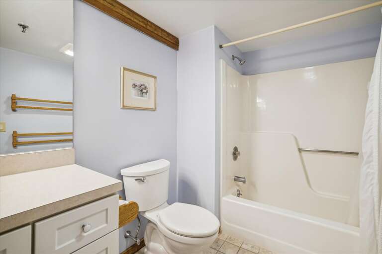 Brightly lit full bathroom. Brightly lit full bathroom.