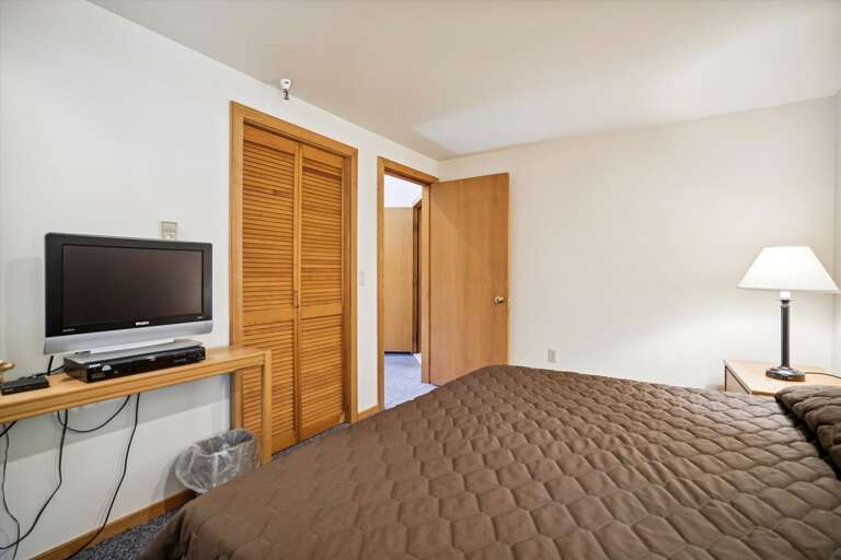 King sized bed. Flat screen TV to watch.