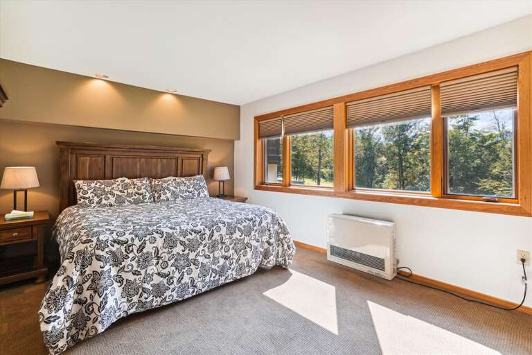 Bright and airy throughout the bedroom. Comfortable king bed.
