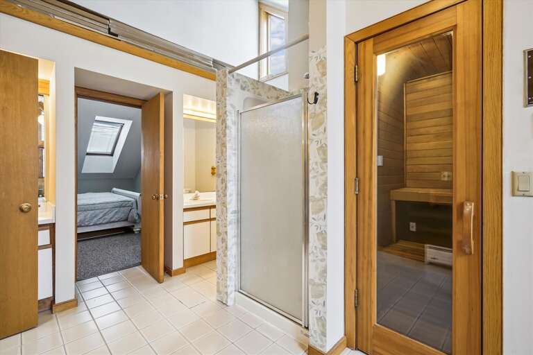 Full bathroom with personal sauna. Seats two people comfortably