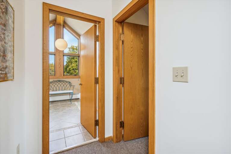 Looking into the bathroom from the bedroom.