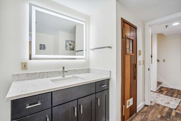 Well lit vanity area.