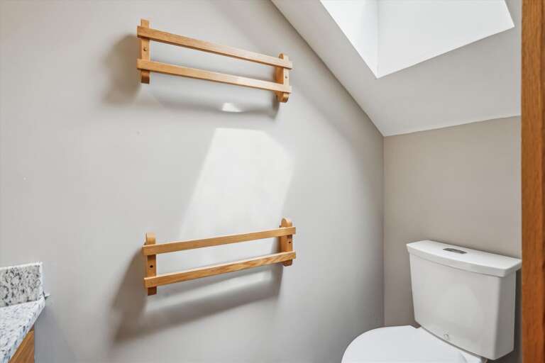 There is a skylight in the bathroom.