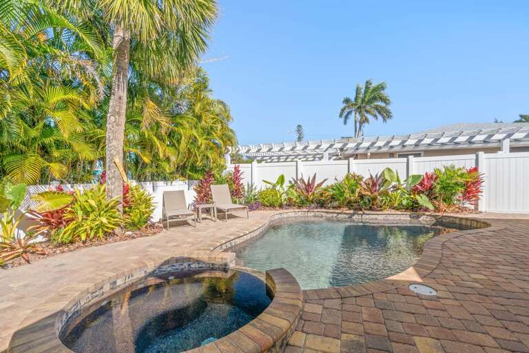 Palm-fringed Patio, Bubbling Pool, Sunlit Serenity