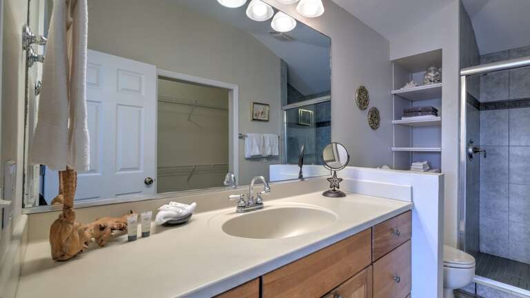 Large Vanity and Walk-In Shower
