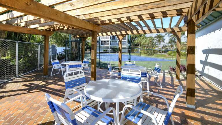 Pergola Seating by the Bathouse and Pool