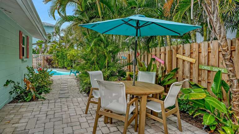 Step outside to Gas grill and patio dining