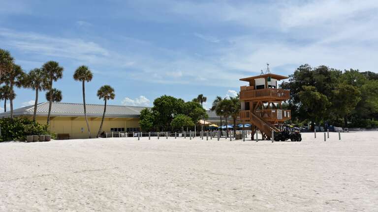 Beach cafe and lifeguards