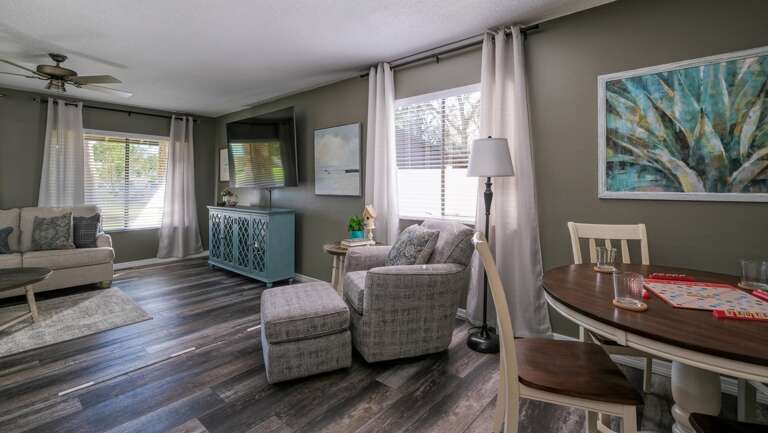 Sunken Living Room Transitions to Breakfast Nook/Game Area