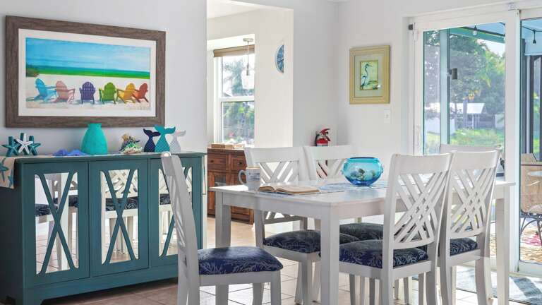 Dining area seats six