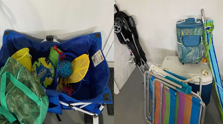 Beach gear in the garage Beach gear in the garage