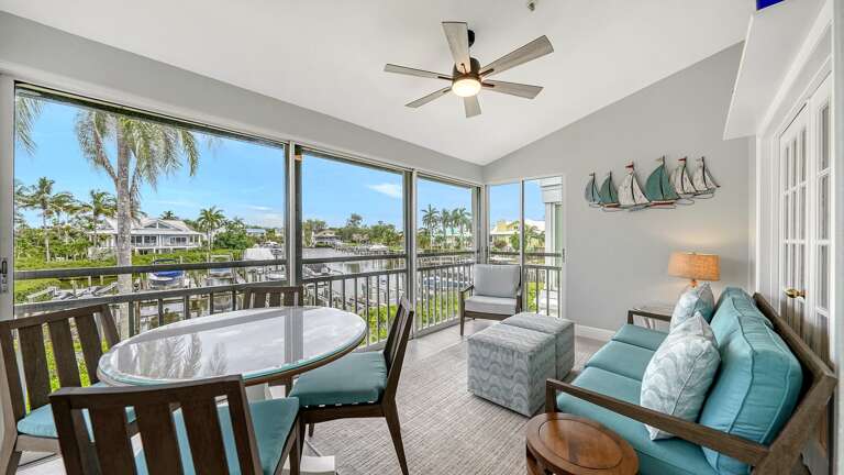 Lanai seating with marina view