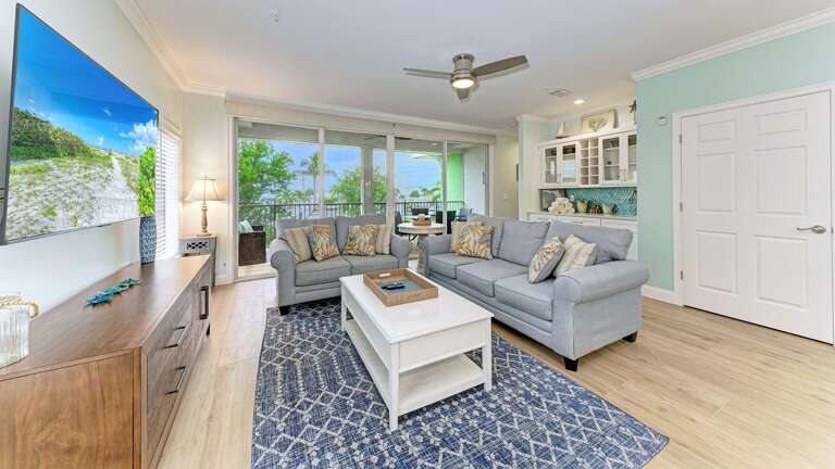 Living Room with Smart TV and Lanai Access