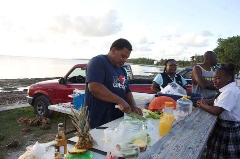 Fresh conch salad stand in James Cistern, five minutes from Atlantic Sunrise.
