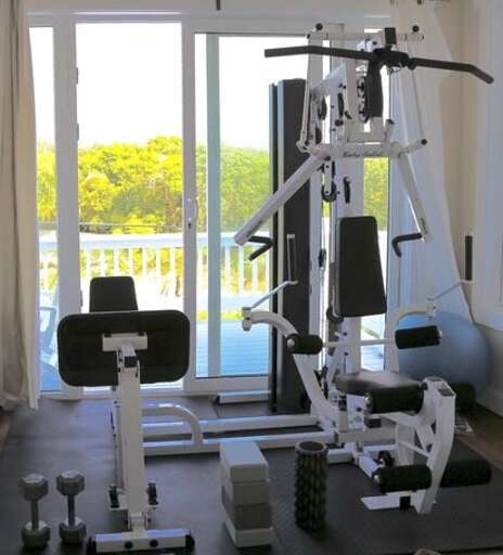 We just added gym equipment, including a Body-Solid home gym, shown here, ab crunch machine, and elliptical machine!