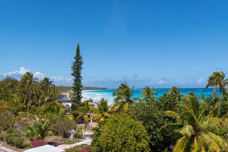 View of French Leave Beach from Salty Dolphin's upper deck.