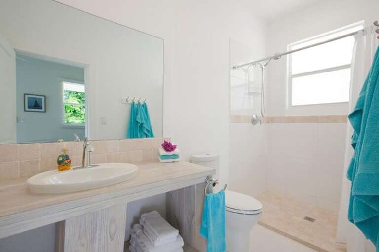 Studio apt. bath. Studio is connected to the main house via an interior door.