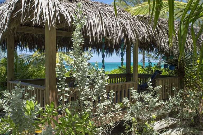 Furnished cabana down by the beach which provides shade and privacy