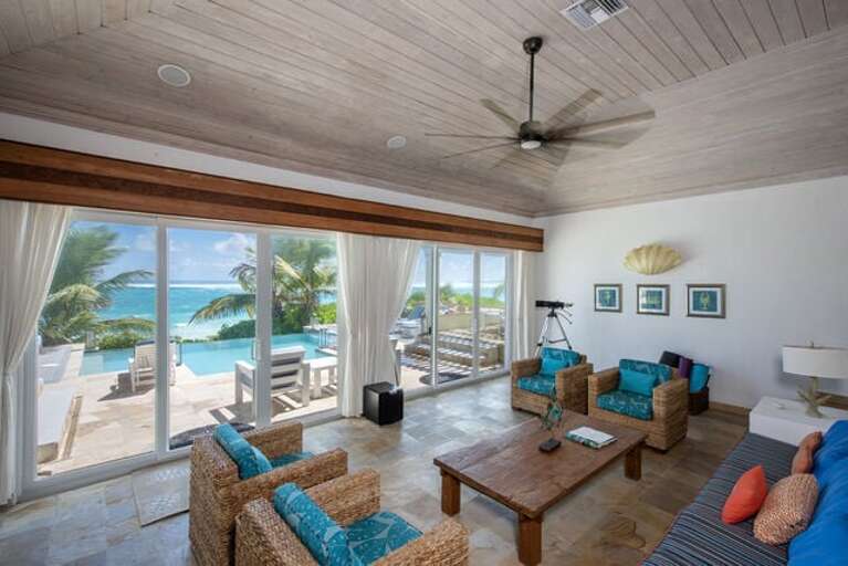 Kataluma great room overlooking beach and ocean.