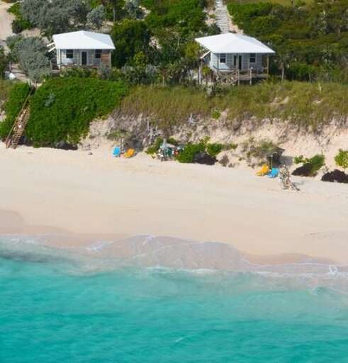 Guests' pic from the air of beachfront Cayo Loco beach houses!