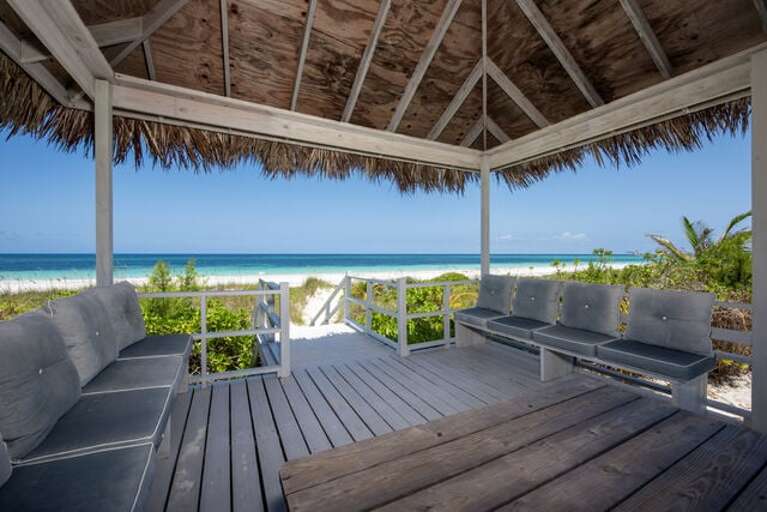 Shaded beachfront cabana.