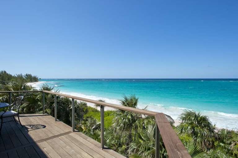 Mile-long pink sand beach as viewed from the east deck Mile-long pink sand beach as viewed from the east deck