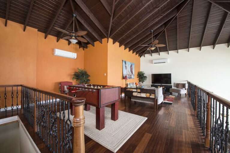 Play a game of foosball or enjoy a movie on the flat screen.