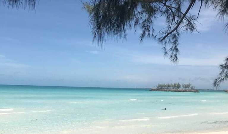 The warm, calm waters of Gaulding Cay Beach.