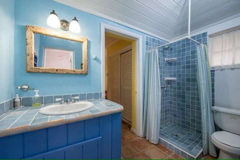 Bath with walk-in shower. Bath with walk-in shower.