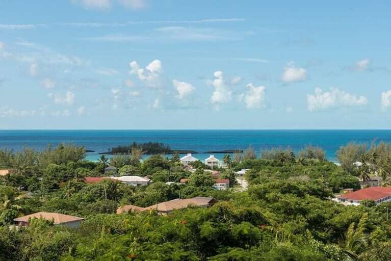 The historic town of Governors Harbour, as seen from Buccaneer Hill
