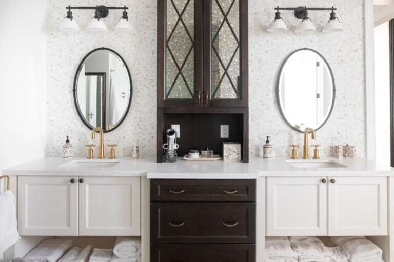 Master Bath has double sink, double walk-in shower, separate toilet room, and make-up bench with mirror.
