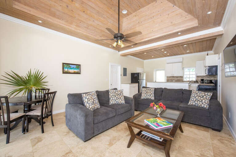 The dining area has seating for four.