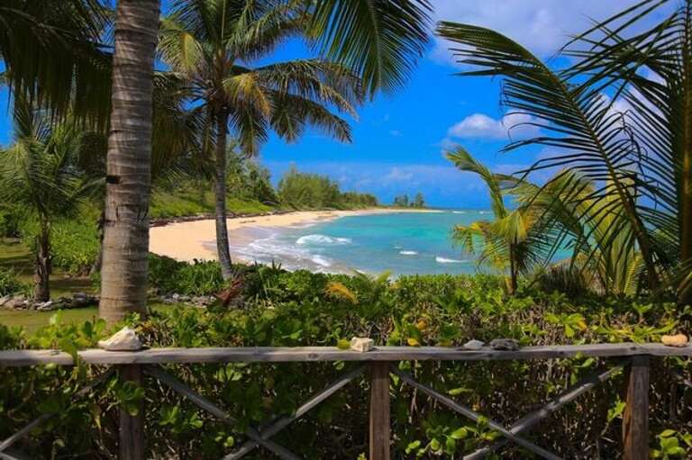 Deserted Casuarina Bay Beach from the deck of Med Point