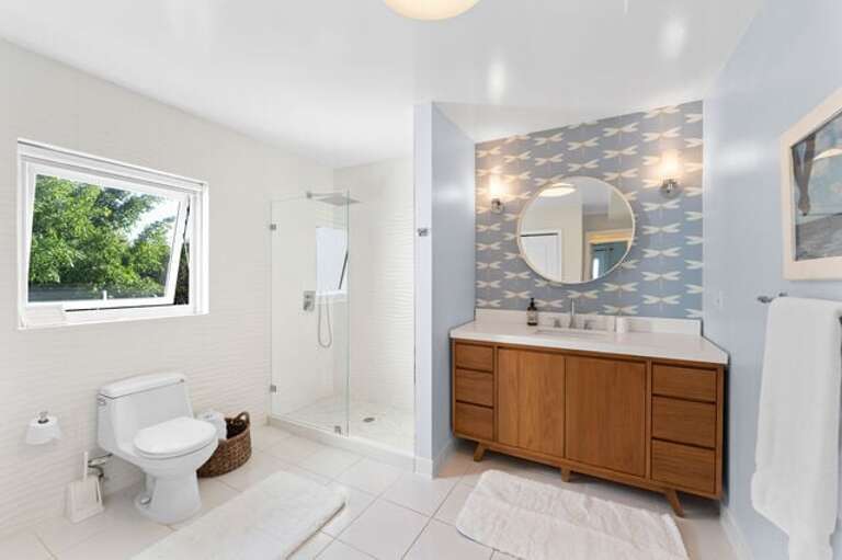 Newly remodeled second floor full bath with walk-in shower.