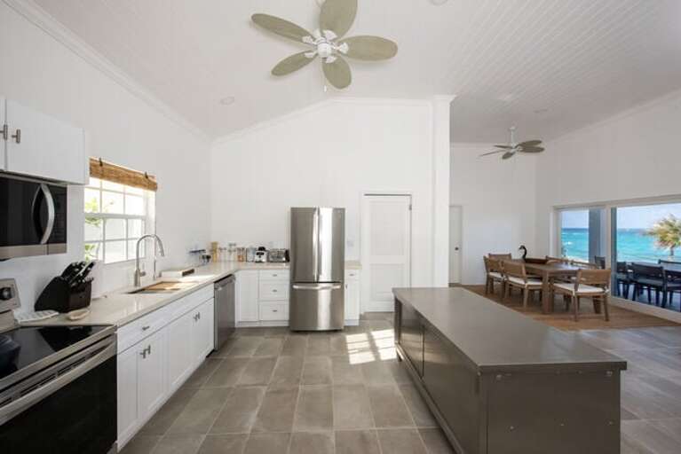 Kitchen and Dining area with ocean views.