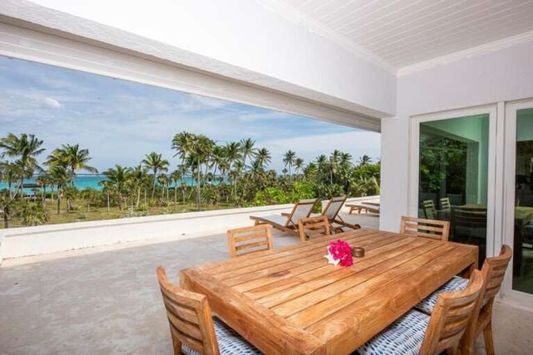 Our ocean-view deck, furnished for dining.