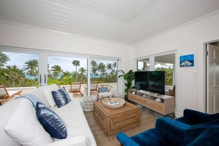 TV area with an ocean view.