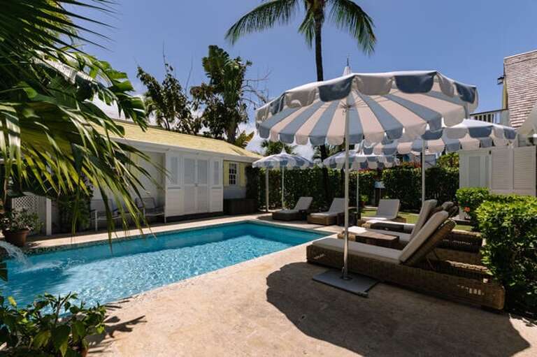 Our heated pool and natural stone pool deck.