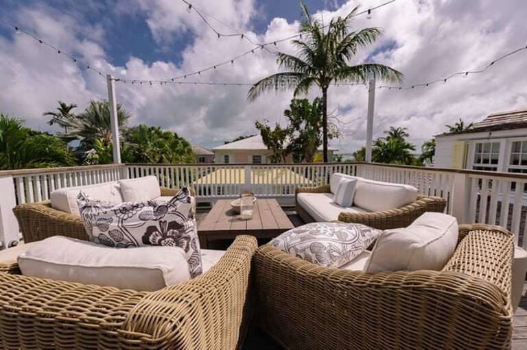Take in the view from the rooftop living area.