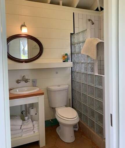 Bath with walk-in shower. Bath with walk-in shower.