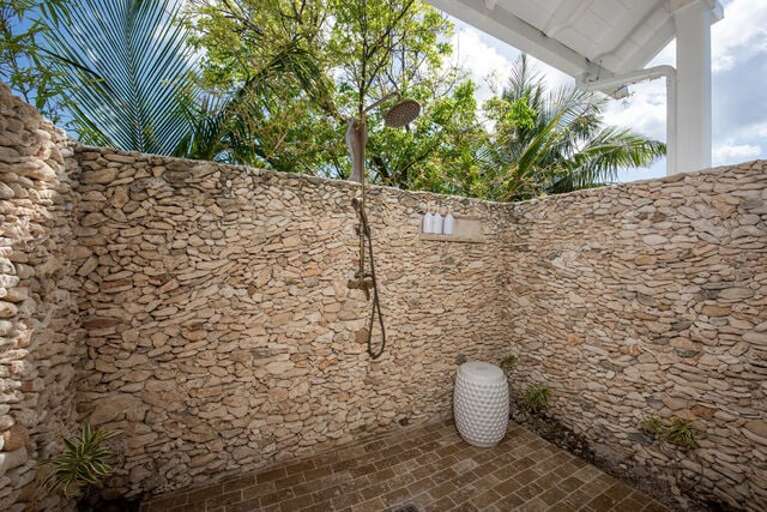 Downstairs master private outdoor shower.
